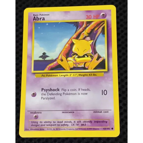 Abra #43/102 –VTG 1998 Base Set – Basic – 30 HP – Common - Picture 1 of 2